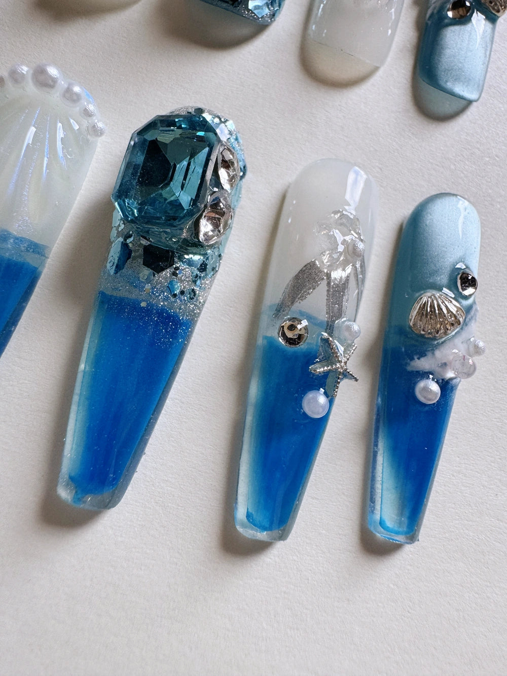 Spindrift Hand Drawn 3D Carved Ocean Elements Luminescent Flowing Sand Nail Art