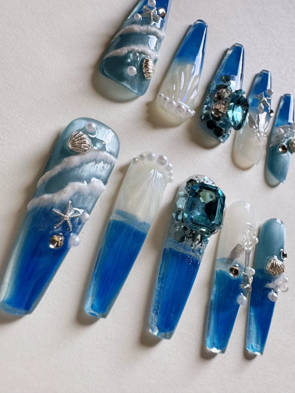 Spindrift Hand Drawn 3D Carved Ocean Elements Luminescent Flowing Sand Nail Art