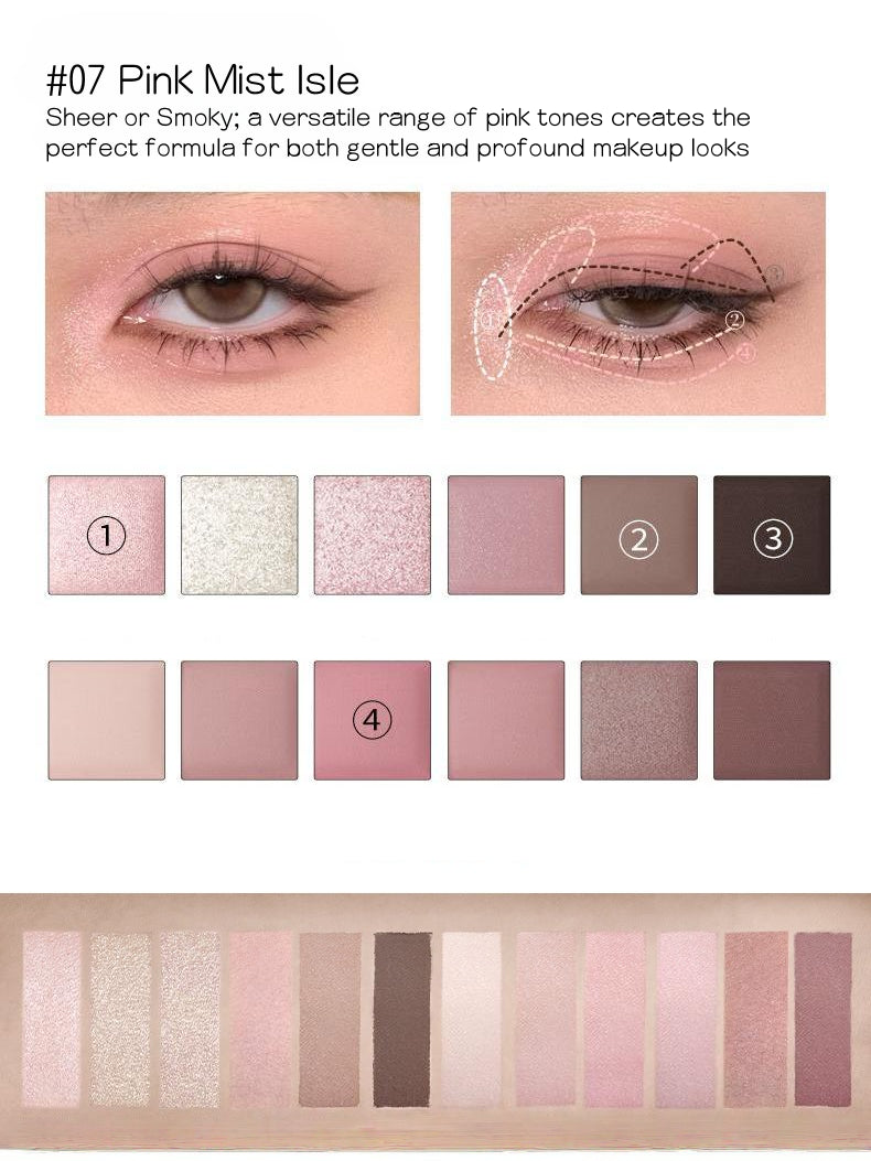 [#07 Pink Mist lsle ] Joocyee 12 Shades Eyeshadow Palette 14g