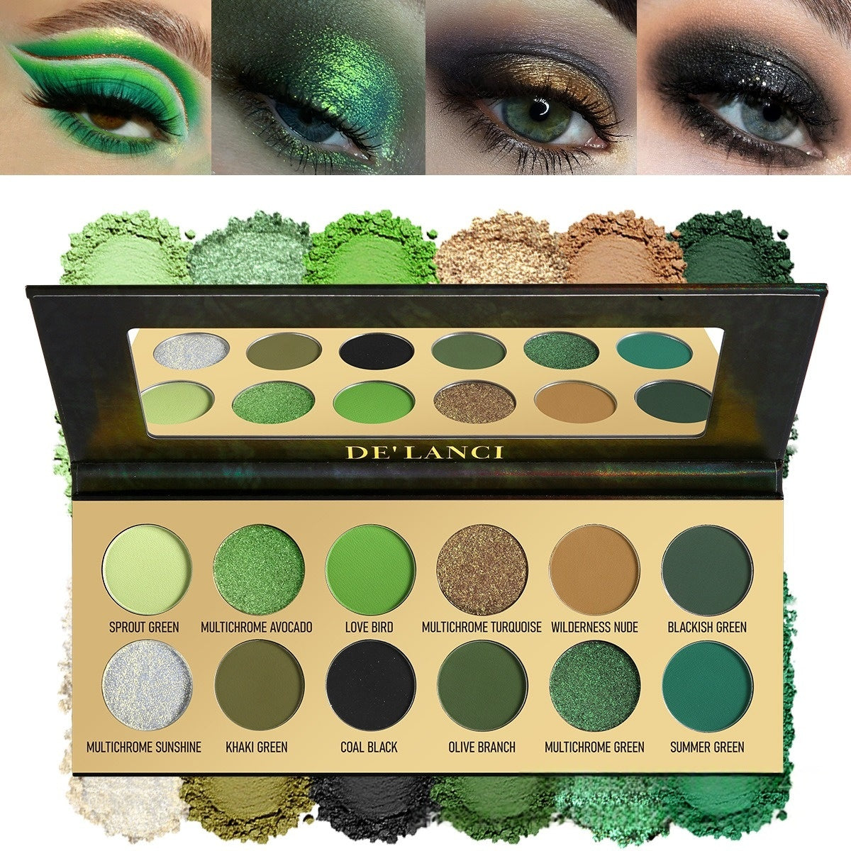 De'Lanci - Olive Earth 12 Colors Multichrome Green Makeup Palette 18.8g