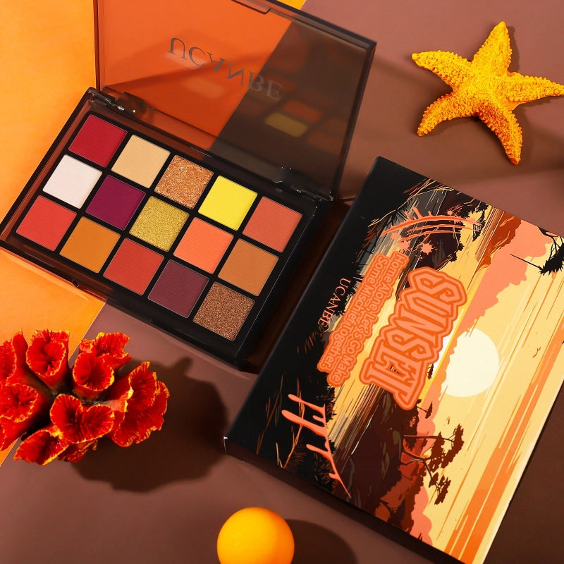 UCANBE 15 Colors Eyeshadow Palette Sunset Orange 10.8g