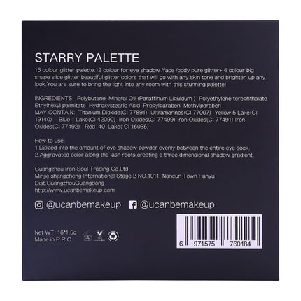 UCANBE - 16 Colors Glitter Eyeshadow Starry Palette 16*1.5g