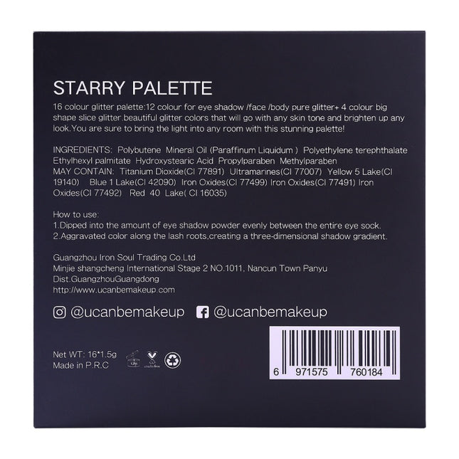 UCANBE - 16 Colors Glitter Eyeshadow Starry Palette 16*1.5g